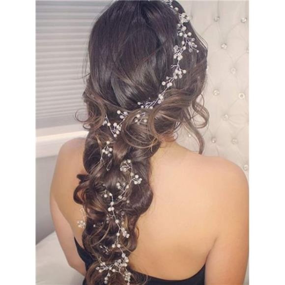 FXmimior Bridal Wedding Crystals Love Long Hair Vine Headband Wedding Evening main image 5